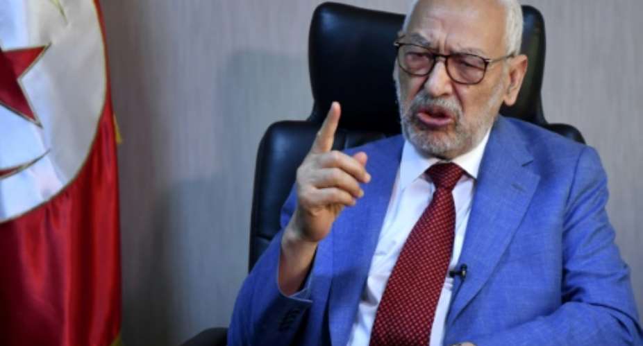 Tunisia's parliament speaker and and Ennahdha party leader Rached Ghannouchi gives an interview with AFP at his office in the capital Tunis on July 29, 2021.  By FETHI BELAID AFP