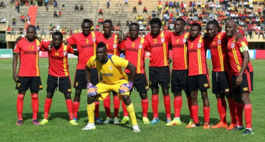 Uganda Cranes national football team poses for the official picture before the 2018 World Cup group E qualifying football match between Uganda and Congo, at the Mandela National stadium in Kampala, on November 12, 2016.  By John Batanudde AFPFile