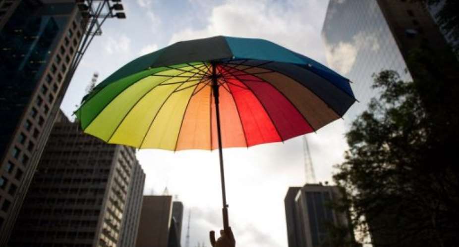 A woman raises a rainbow umbrella in support of the gay, lesbian and bisexual community.  By Yasuyoshi Chiba AFPFile