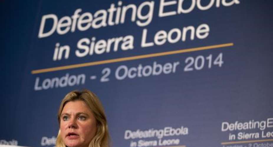 Britain's International Development Secretary Justine Greening addresses delegates at the Defeating Ebola: Sierra Leone conference in central London, on October 2, 2014.  By Matt Dunham PoolAFPFile