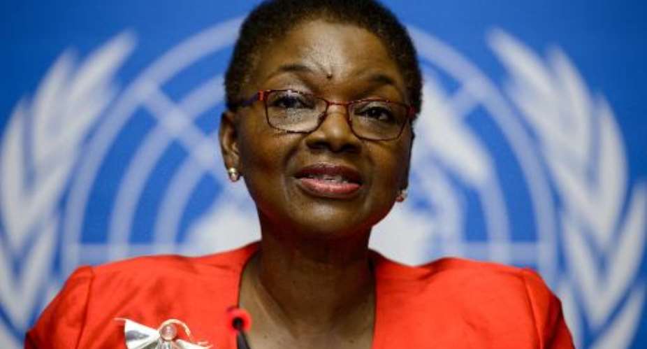 United Nations Under-Secretary-General for Humanitarian Affairs and Emergency Relief Coordinator, Valerie Amos, during a press conference at UN offices in Geneva on September 16, 2014.  By Fabrice Coffrini AFPFile