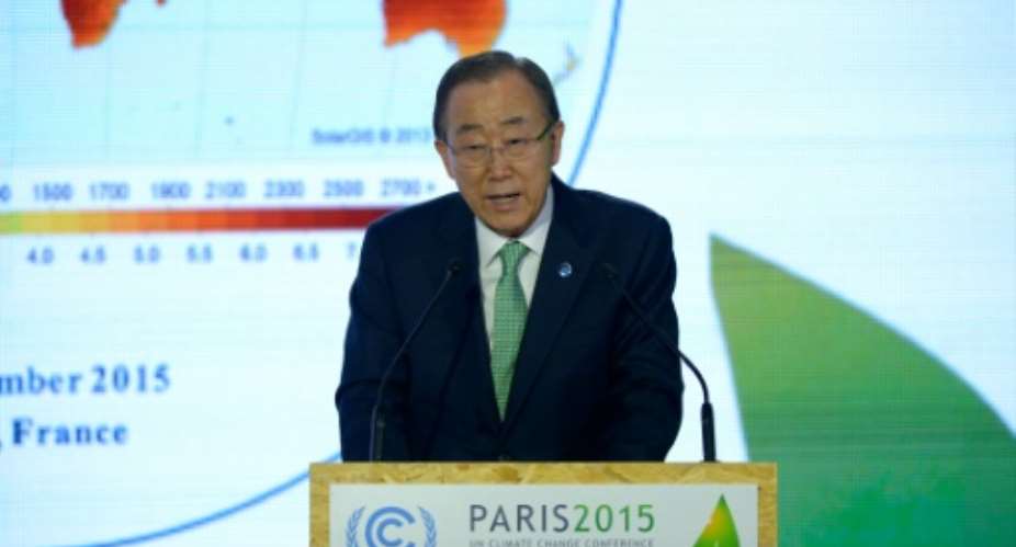 United Nations Secretary General Ban Ki-moon delivers a speech during the COP21 World Climate Change Conference in Le Bourget, north of Paris, on November 30, 2015.  By Bertrand Guay AFP