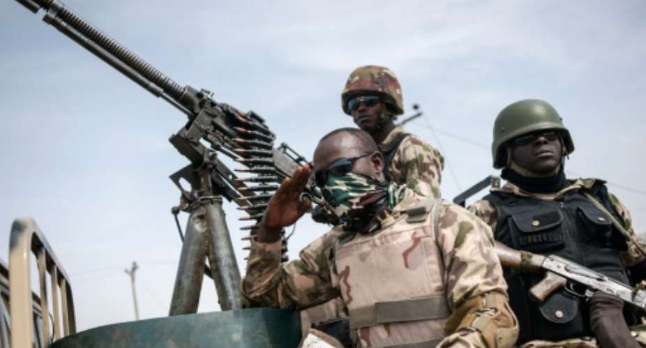 Nigerian soldiers on duty in Borno State, in the northeast of the country.  By Stefan Heunis AFPFile