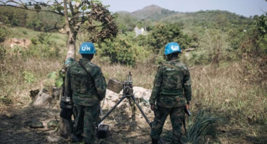 UN peacekeepers from Rwanda monitor rebel groups north of Bangui, the capital of the Central African Republic, in December 2020.  By ALEXIS HUGUET AFPFile