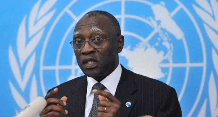 General Babacar Gaye, the United Nations secretary general's representative to Central African Republic, speaks on February 6, 2014 in Bangui.  By Issouf Sanogo AFPFile