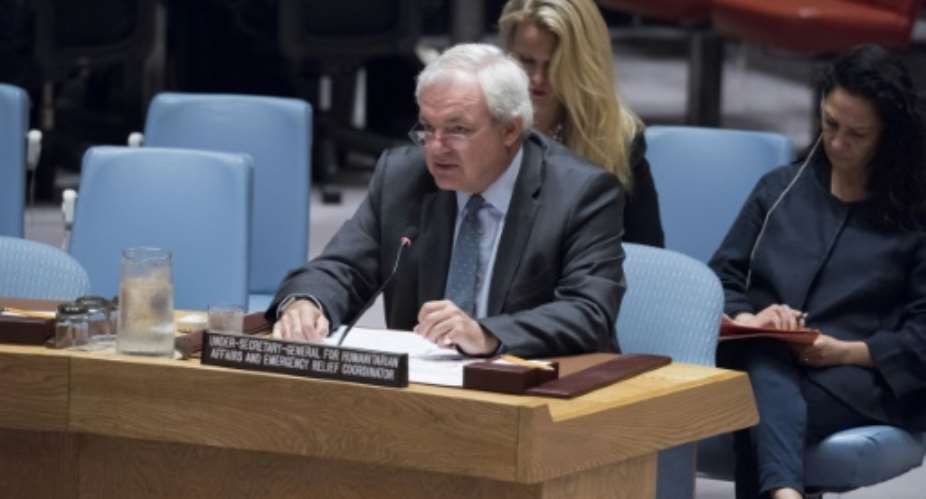United Nations aid chief Stephen O'Brien briefs the Security Council at the UN headquarters in New York, on August 18, 2017.  By Kim HAUGHTON United NationsAFPFile