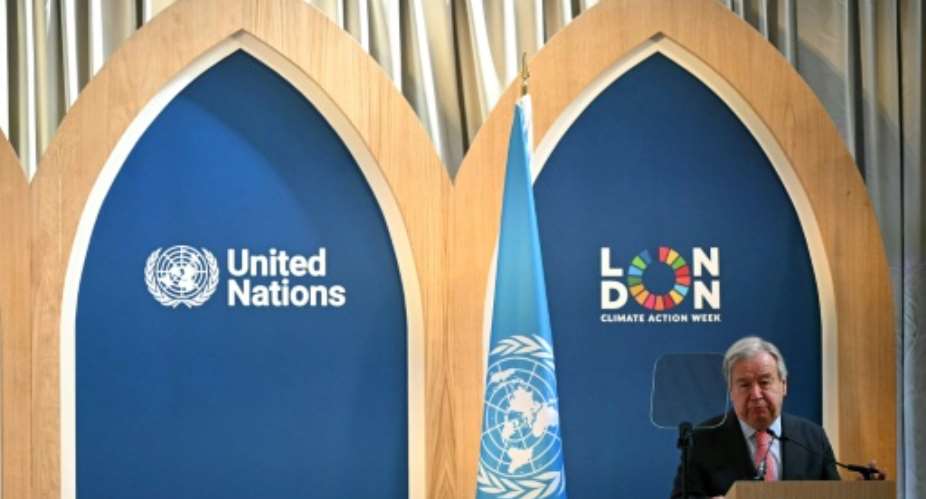 United Nations Secretary-General Antonio Guterres urged AI firms to be honest about their environment costs..  By JUSTIN TALLIS (AFP)