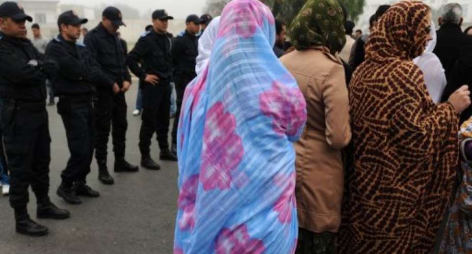Pro-Sahrawi activists gather outside the court in Rabat, on February 1, 2013.  By Fadel Senna (AFP/File)