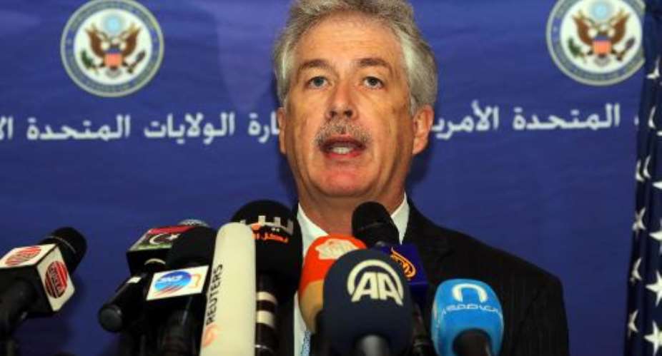 US Deputy Secretary of State William Burns gives a press conference in Tripoli during his visit to Libya on April 24, 2014.  By Mahmud Turkia AFP