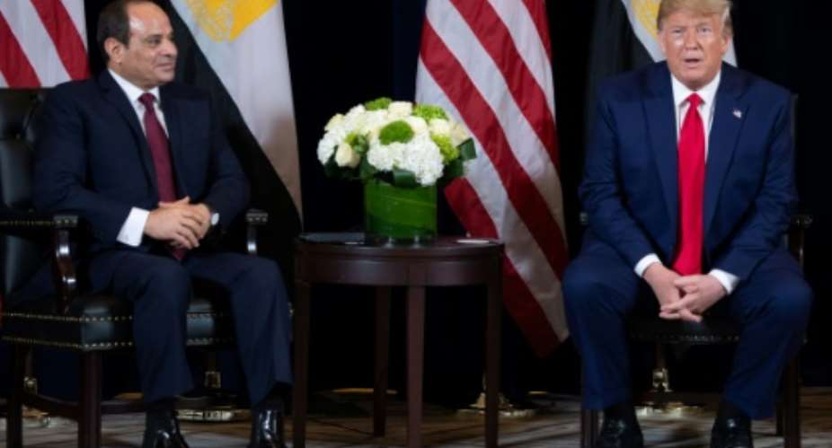 US President Donald Trump and Egyptian President Abdel Fattah el-Sisi meet on the sidelines of the United Nations General Assembly in September 2019.  By SAUL LOEB AFPFile