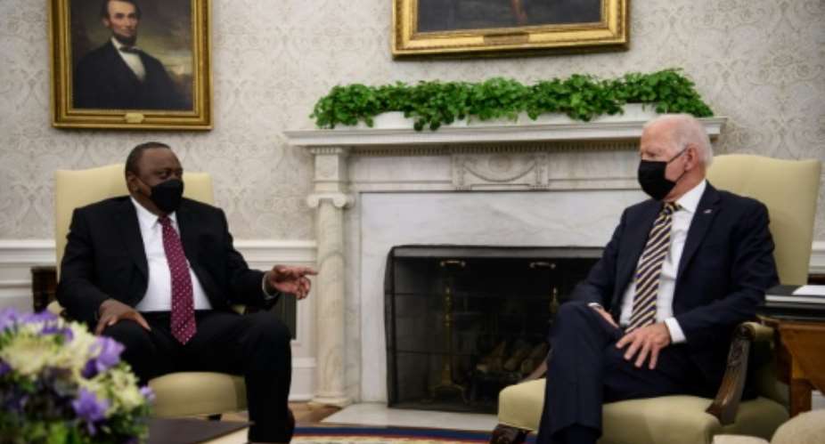 US President Joe Biden meets with his Kenyan counterpart Uhuru Kenyatta in the Oval Office at the White House.  By Nicholas Kamm AFP