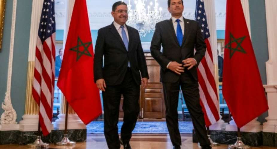 US Secretary of State Marco Rubio, seen here with Moroccan Foreign Minister Nasser Bourita, has affirmed Moroccos claim to the Western Sahara.  By Jim WATSON (AFP/File)