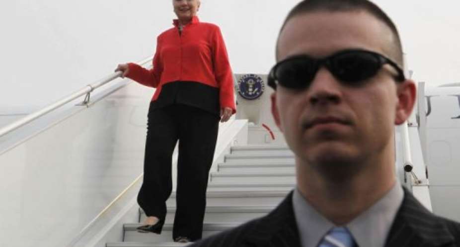 US Secretary of State Hillary Clinton arriving in Togo.  By Larry Downing AFPPool