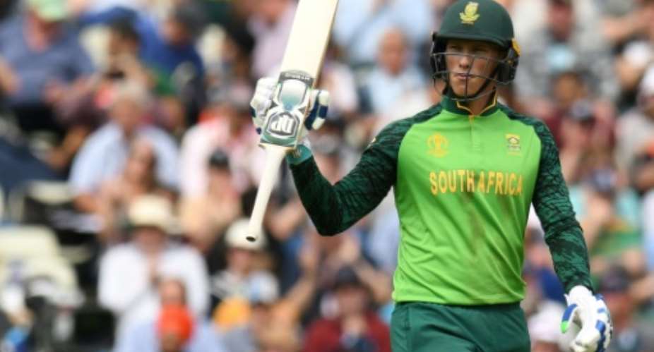 Valuable fifty - South Africa's Rassie van der Dussen acknowledges his half-century in a World Cup match against New Zealand.  By Oli SCARFF AFP