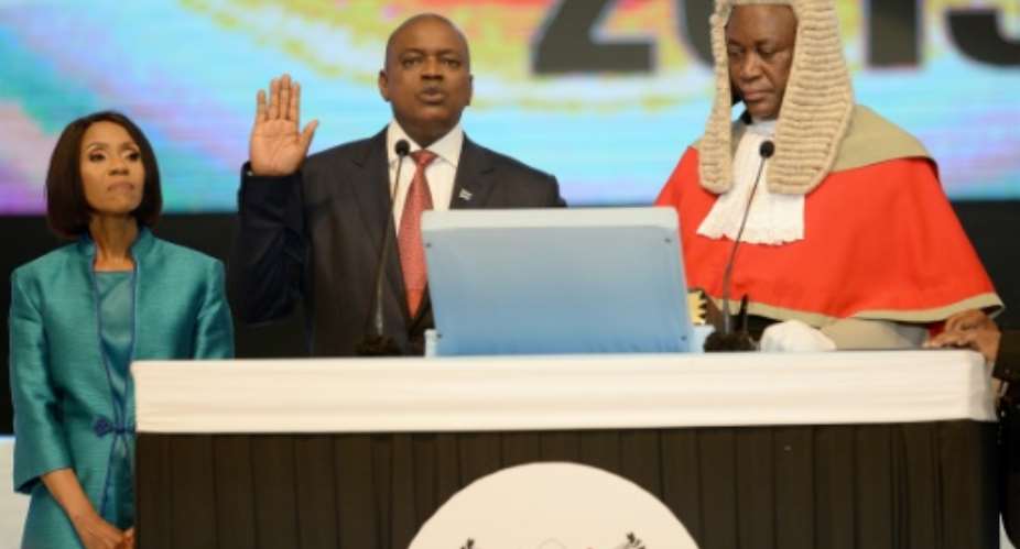 Victor: Mokgweetsi Masisi is sworn in as president after winning the October 23 elections.  By Monirul Bhuiyan AFP