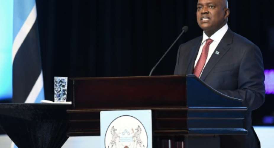 Victor: President Mokgweetsi Masisi delivers a speech after being sworn in on November 1.  By Monirul Bhuiyan AFP