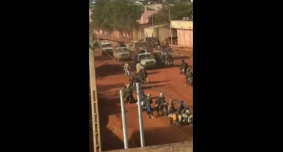 Video posted online showed armed jihadists moving in Kati, hometown of Malis military ruler General Assimi Goita.  By anonymous (UGC/AFP)