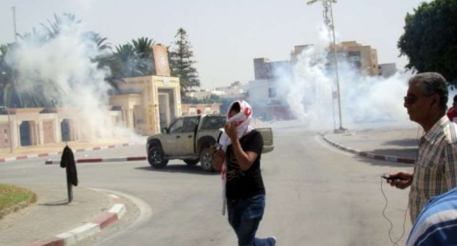 Hundreds of demonstrators demanded the resignation of the Islamist-led government.  By Mokhtar Kahouli (AFP)