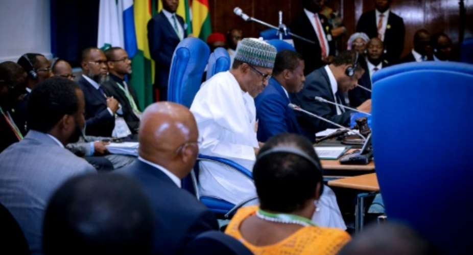 West African leaders gathered in Abuja to discuss the political crisis in Guinea-Bissau.  By SUNDAY AGHAEZE Nigerian PresidencyAFP
