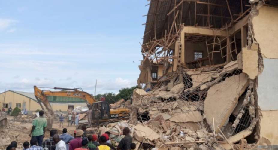Wreckage of the Saint Academy school in Jos North district, Plateau State.  By Muhammad Tanko Shittu (AFP)