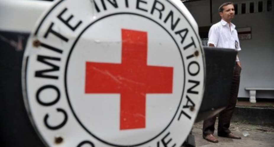 The logo of the at the International Committee of the Red Cross (ICRC) in Florencia, Colombia, pictured on May 2, 2012.  By Guillermo Legaria (AFP/File)