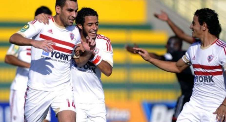 Egypt's Zamalek players celebrate after scoring a goal on September 1, 2013 in Egypt's Red Sea resort of Al-Gouna.  By  AFPFile