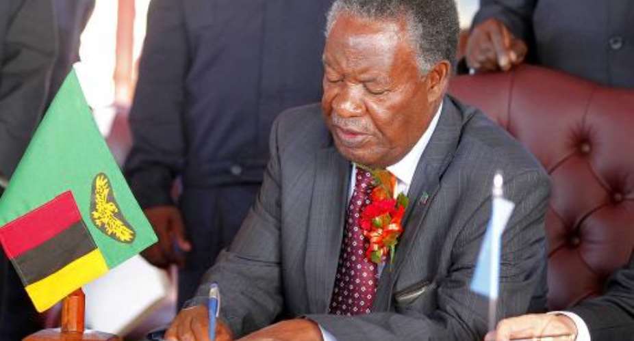 Zambian President Michael Sata, seen here in 2012, died on Tuesday while undergoing treatment in London.  By Joseph Mwenda AFPFile