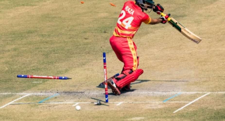 Zimbabwe captain Sikandar Raza is bowled for a golden duck by Ebadot Hossain during the third ODI in Harare.  By Jekesai NJIKIZANA AFP