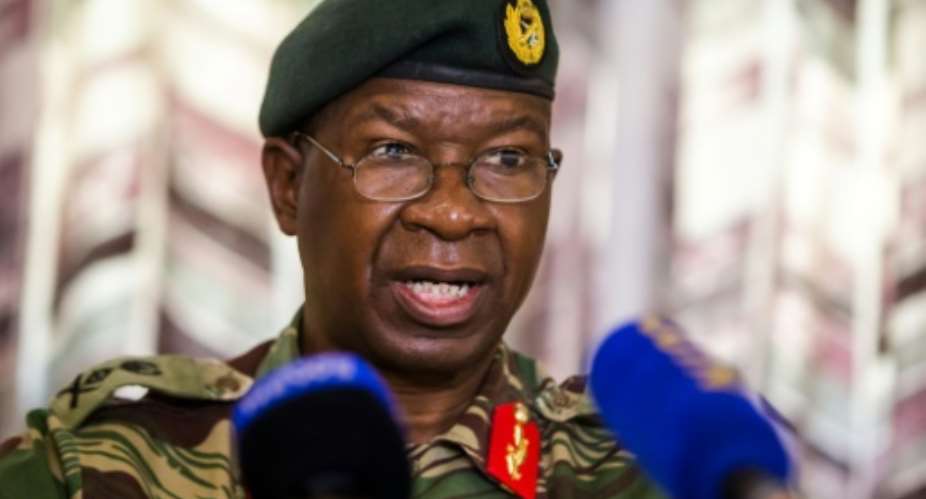 Zimbabwe National Army commander Phillip Valerio Sibanda on Monday in Harare, where he asked citizens to remain alert for malcontents and saboteurs.  By Jekesai NJIKIZANA AFP