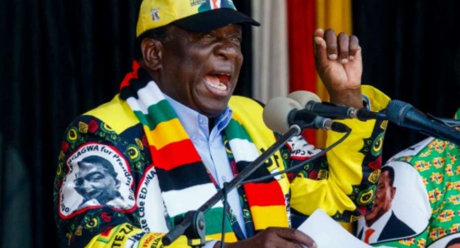 Zimbabwe President Emmerson Mnangagwa, pictured July 28, 2018, won 50.8 percent of the vote, ahead of nelson Chamisa of the opposition MDC part.  By Jekesai NJIKIZANA AFPFile