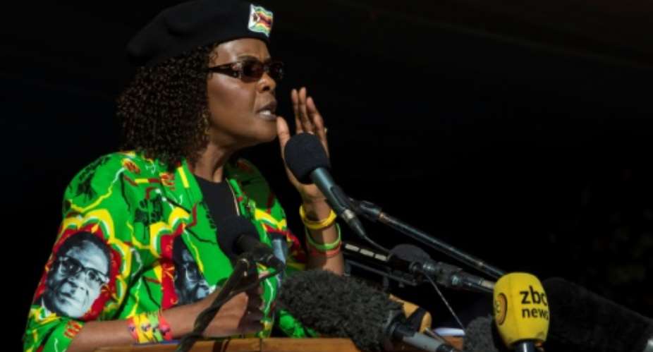 Zimbabwe's first lady Grace Mugabe has two sons and one daughter with the president.  By Jekesai NJIKIZANA AFPFile