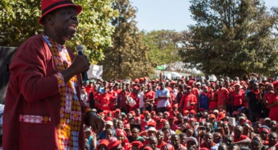Zimbabwe's opposition party Movement for Democratic Change MDC leader Morgan Tsvangirai delivers a speech during a demonstration in Gweru, on August 13, 2016.  By Zinyange Auntony AFPFile