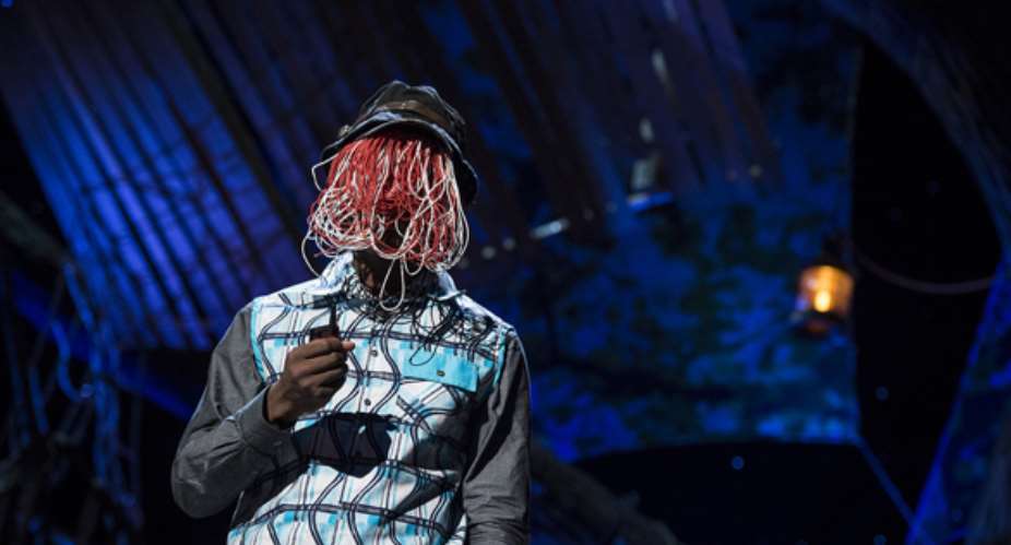 Why the wire mask? Because Anas Aremeyaw Anas undercover investigations have brought many people to justice, and he could be in danger if his identity were known. Photo: James Duncan Davidson