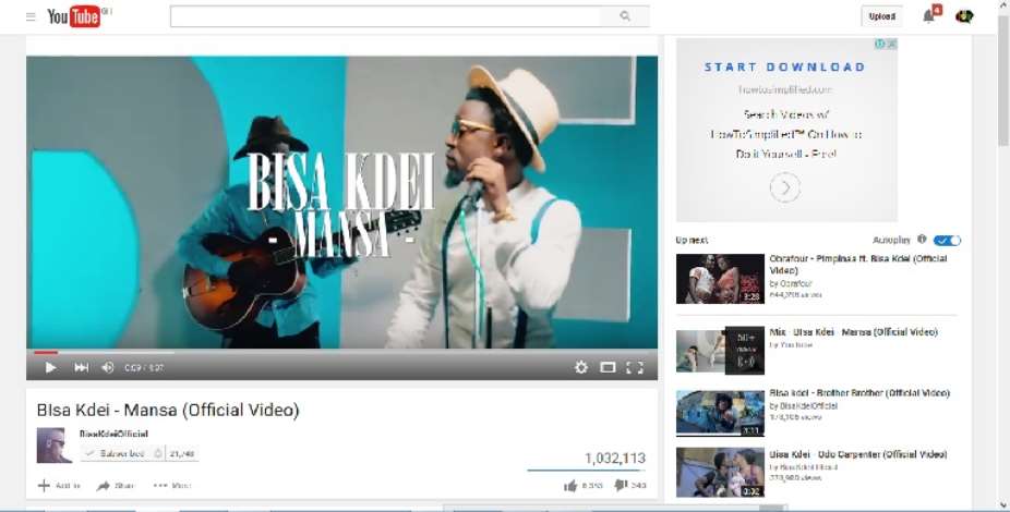 Bisa Kdei Sets New Record With #Mansa On YouTube