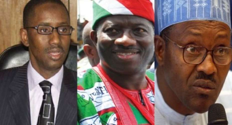 PHOTO: PRESIDENT GOODLUCK JONATHAN (Middle); FORMER HEAD OF STATE, GENERAL MUHAMMADU BUHARI (R) AND MALLAM NUHU RIBADU (L).