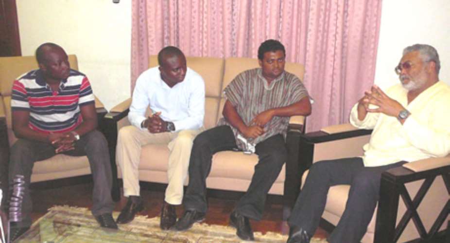 Former President Jerry Rawlings in the meeting with the three NDC members.