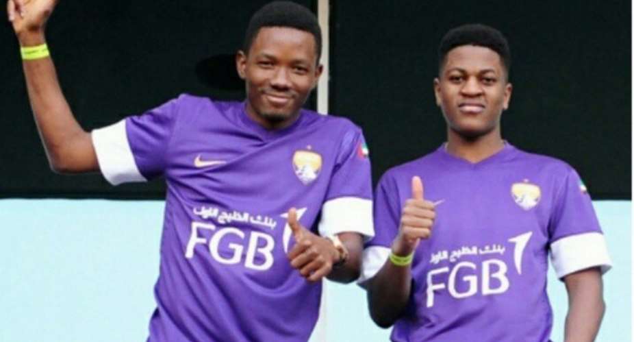 Sharaf Mahama right, in UAE to watch Asamoah Gyan feature for Al Ain.