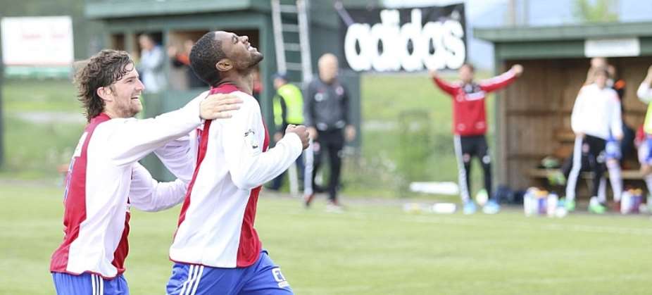 Dennis Obeng celebrates his goal for K Oslo