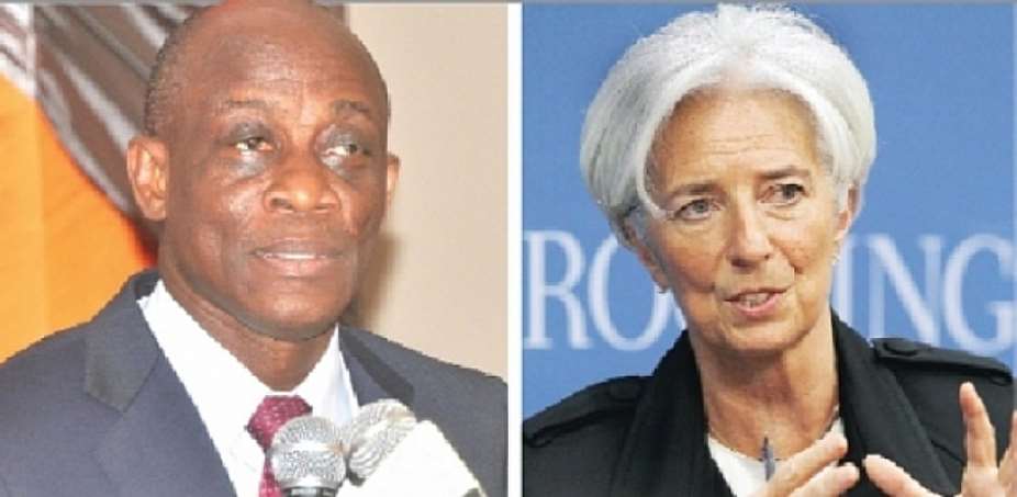 Mr Seth Terkper — Finance Minister0 L and Christiane Lagarde — IMF Boss