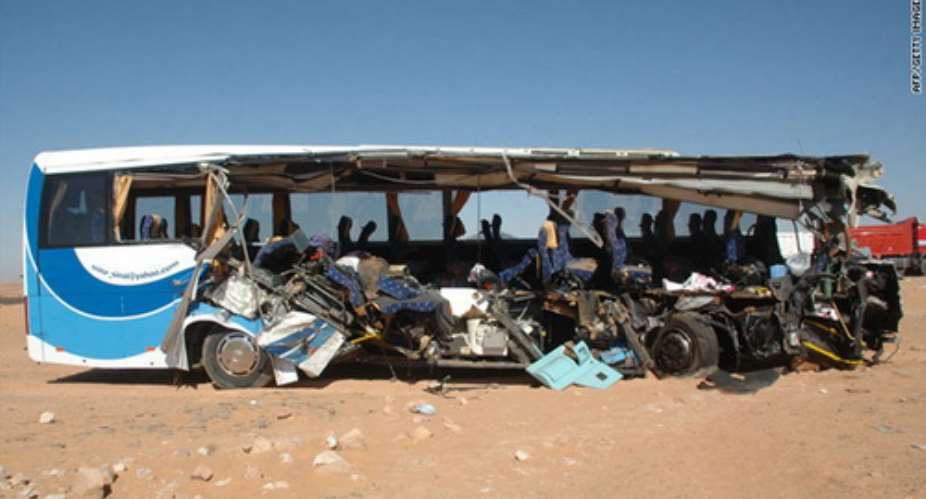 Authorities in Egypt say a tour bus carrying 37 tourists crashed into a parked dump truck in Aswan, Egypt.