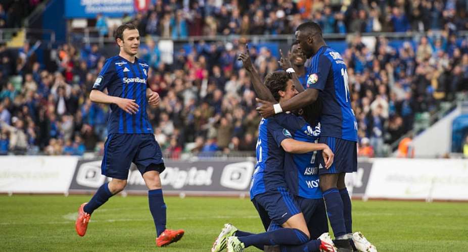 Ernest Asante celebrates goal for Stabaek in Norway