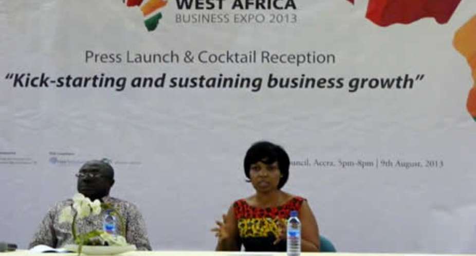 Nana Akrasi Sarpong left and Harriet Adabla speaking at the launch of the Expo