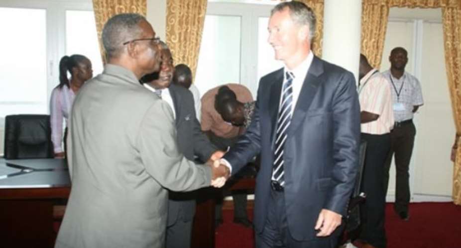 President Mills welcoming Tullow Oil CEO, Mr Aidan Heavey at the Castle