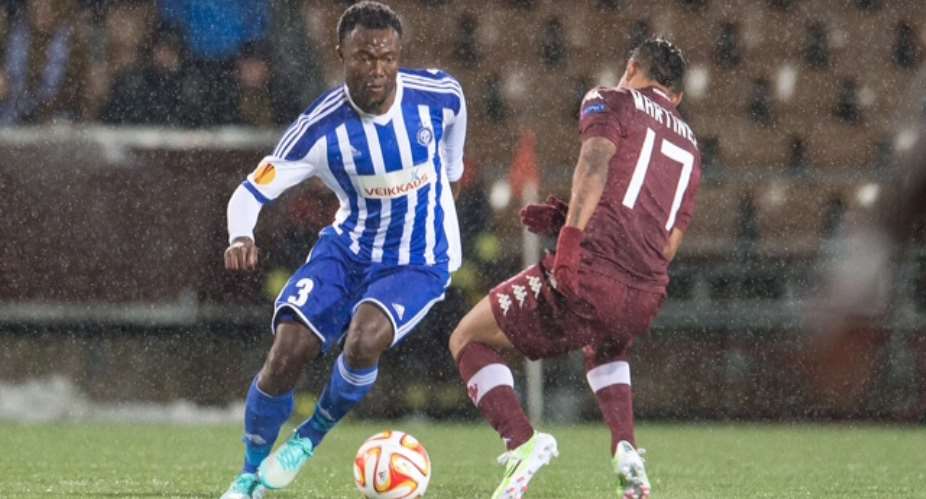 Ghanaian defender Gideon Baah in action for JFK Helsinki