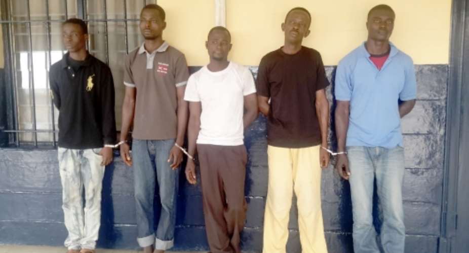 The suspects, from left; Pady Handson, Stephen Sandowu, William Gbeku, Alex Donkor and Kennedy Gbonmintah.
