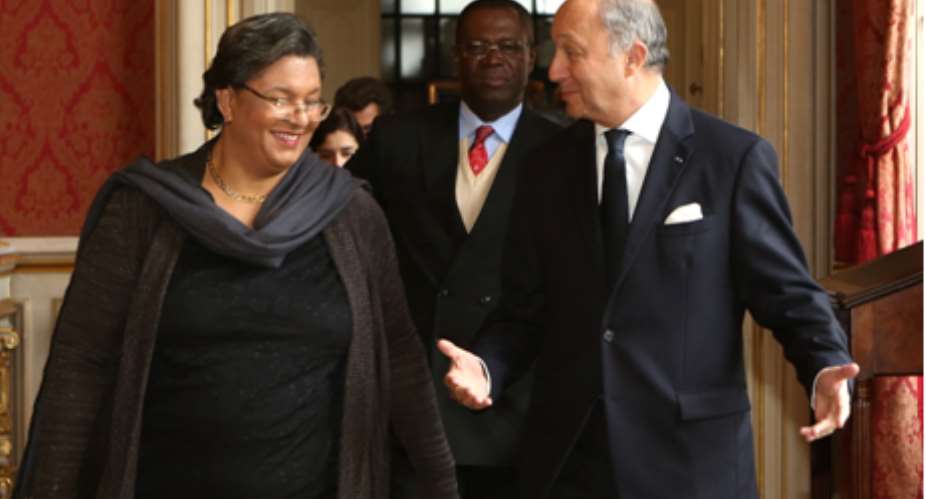 Mr Laurent Fabius Welcoming Ms Hanna Tetteh In Paris
