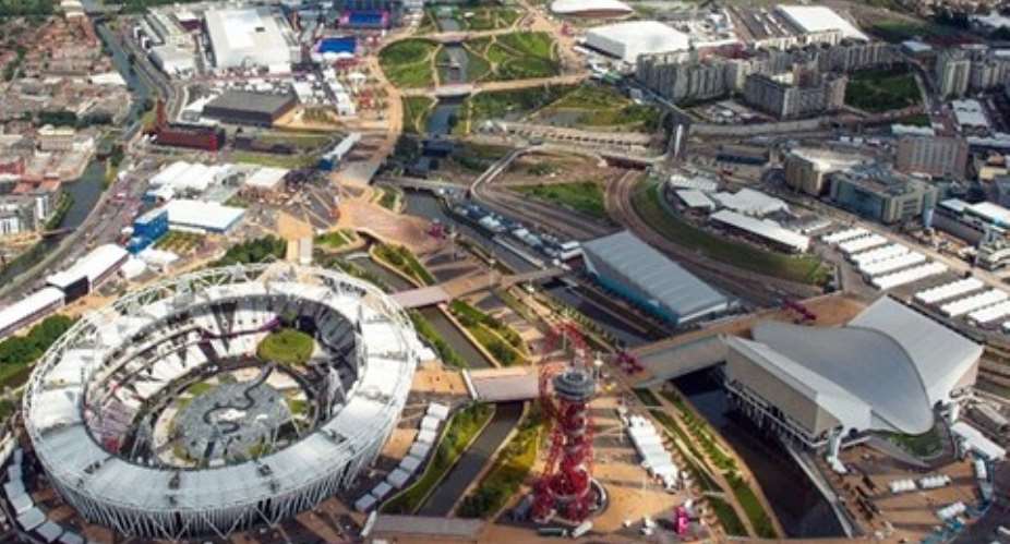 Aerial view of the Olympic Park in East London Credit: Dominic LipinskiPA Wire