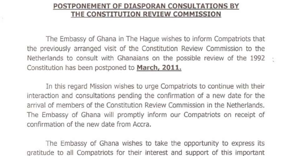 Constitution Review Commission Postponed Diaspora Consultations