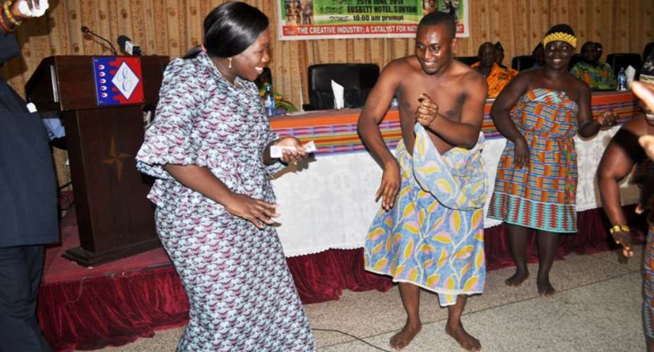 Hon Minister exhibiting her cultural dancing antics