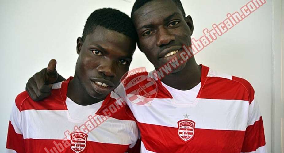 Francis Narh left and Derrick Mensah being unveiled by Club Africain